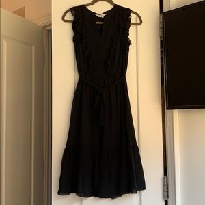 Boden Black Ruffle Tie-Waist Midi Dress, 2P